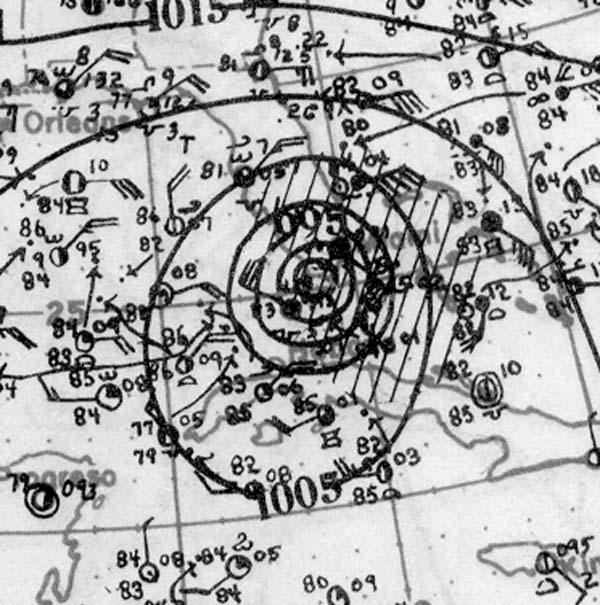 US Weather Bureau analysis chart of the September 18, 1926 Miami hurricane.